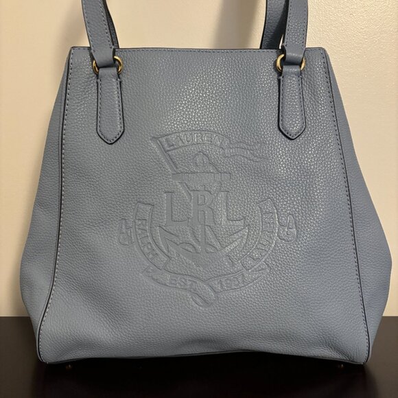 Lauren Ralph Lauren Blue Leather Embossed Logo and Anchor Tote - Picture 2 of 11